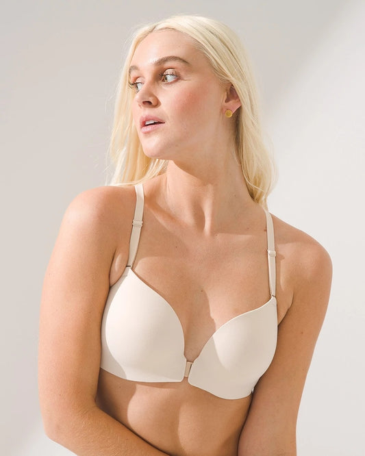 PALE SAND Front-Close Racerback Bra