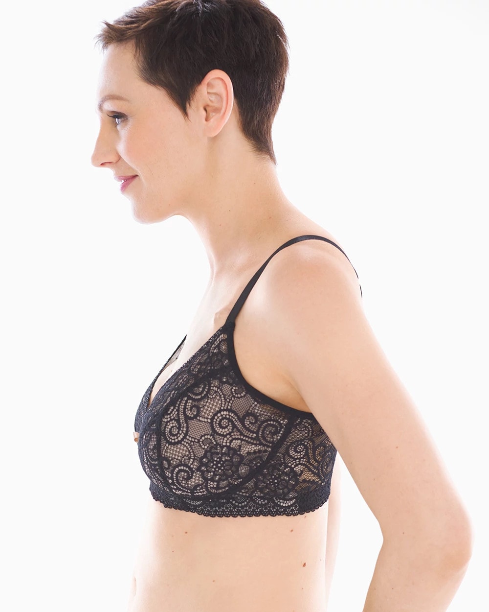 BLACK Wireless Pocketed Lace Bra