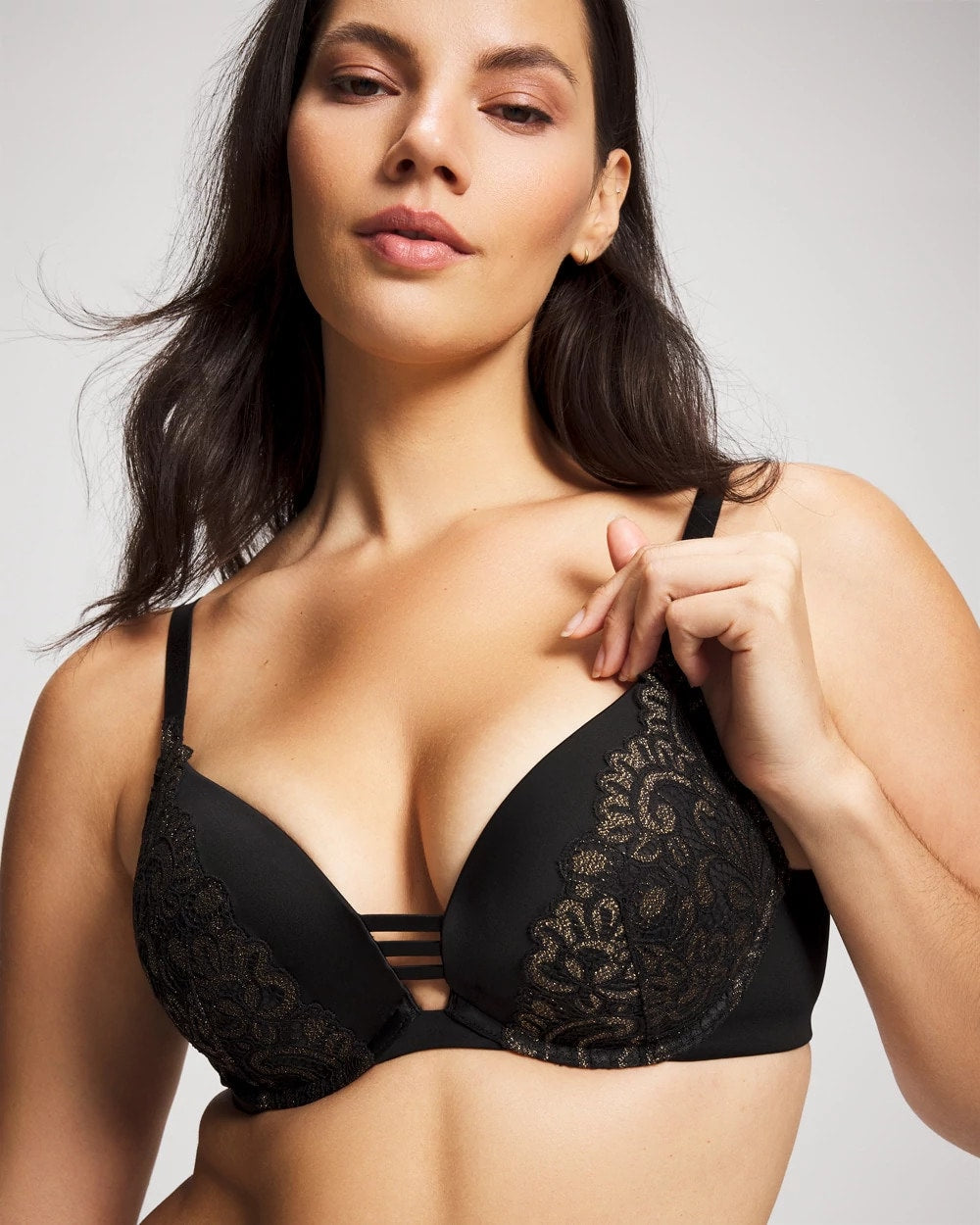 BLACK W/ GOLD FILL Push-up Plunge Bra with Lace
