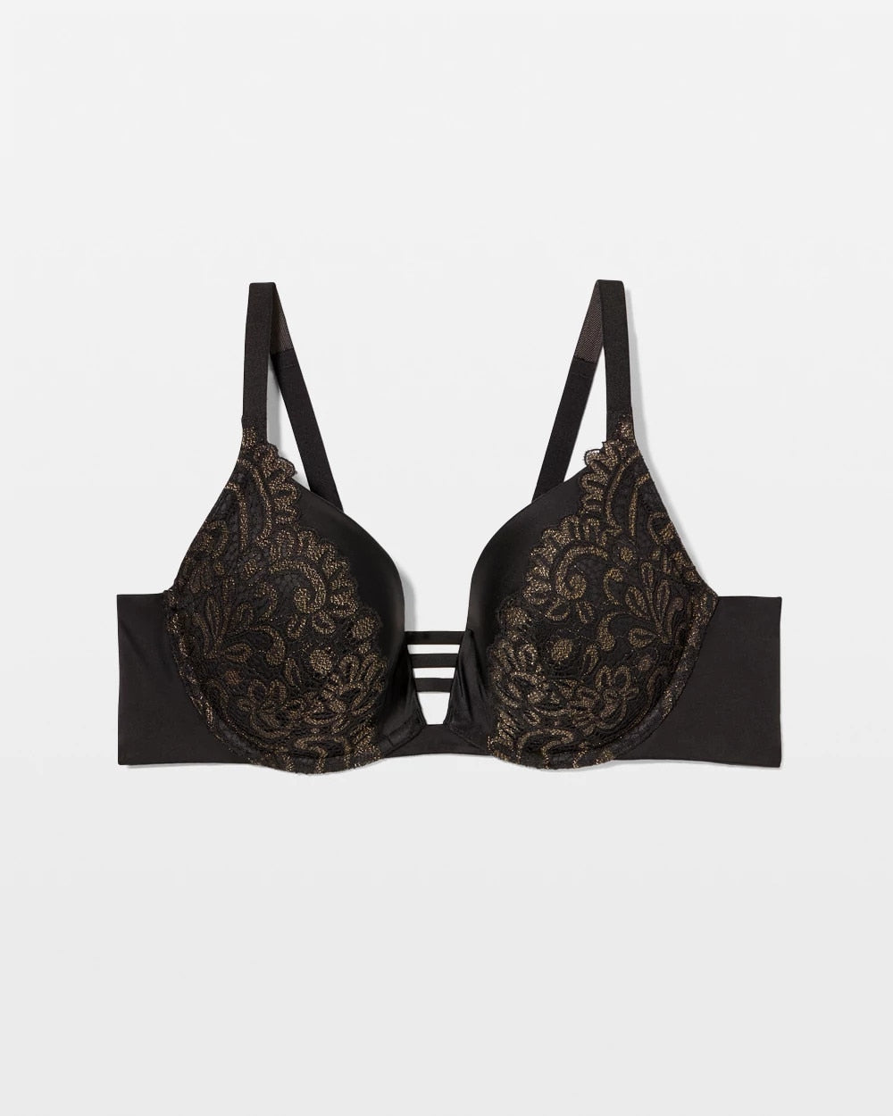BLACK W/ GOLD FILL Push-up Plunge Bra with Lace