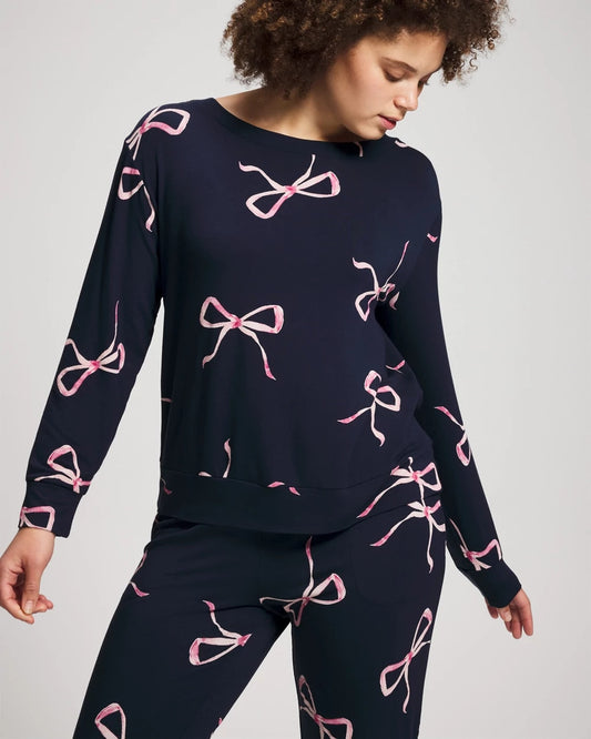 BELOVED BOWS GRAND NAVY Long-Sleeve Pajama Top