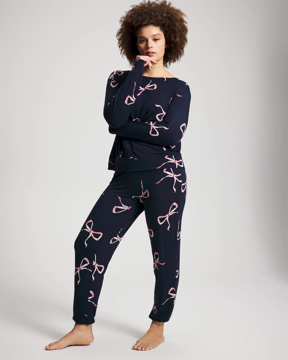 BELOVED BOWS GRAND NAVY Long-Sleeve Pajama Top
