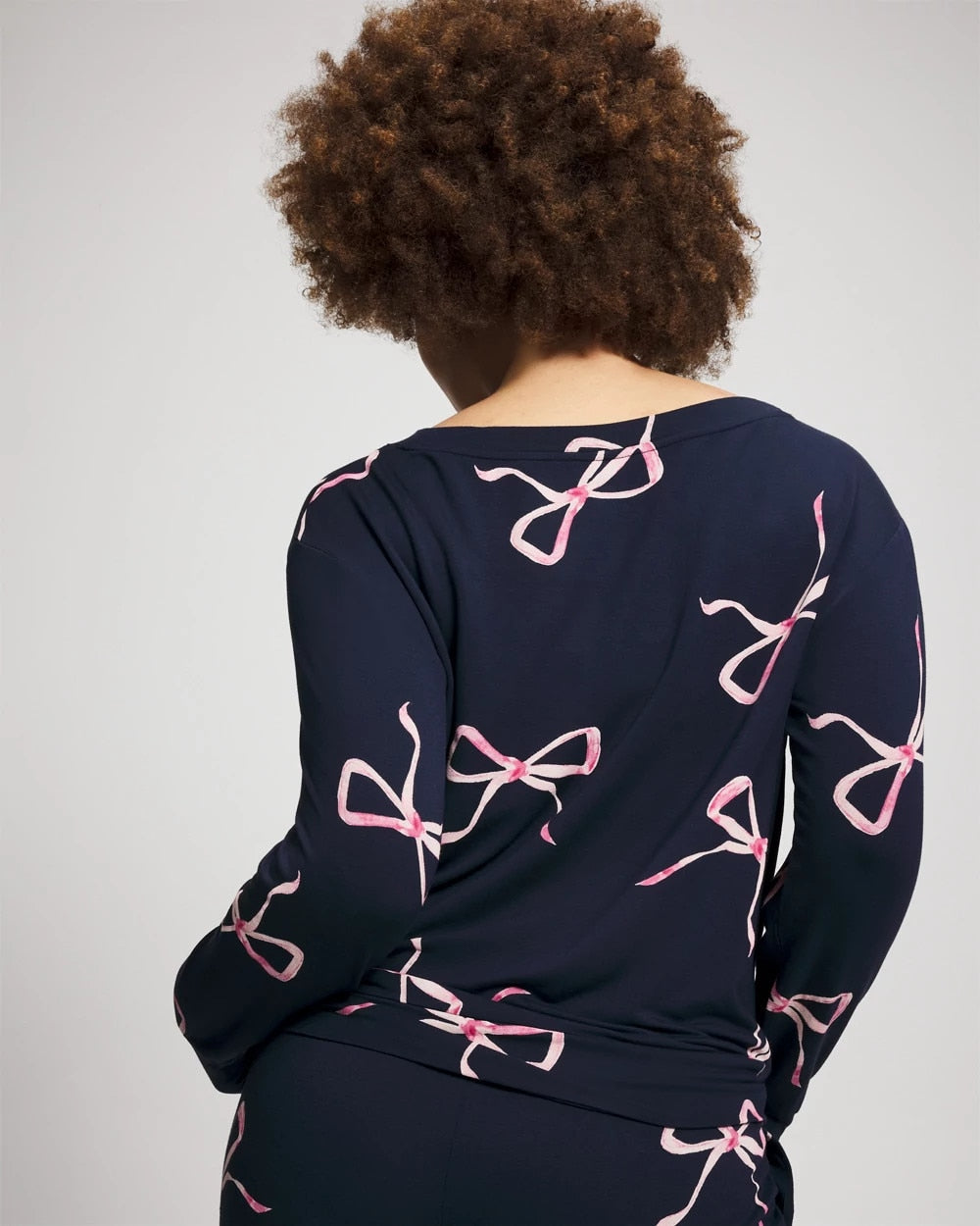 BELOVED BOWS GRAND NAVY Long-Sleeve Pajama Top