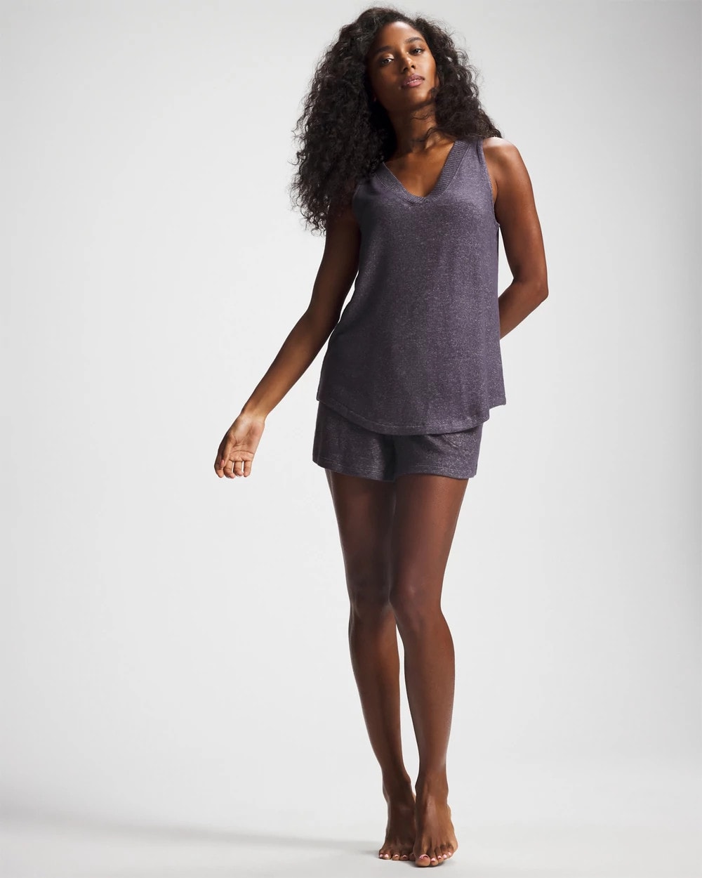GRAY INK/PEARLED IVORY V-Neck Pajama Tank