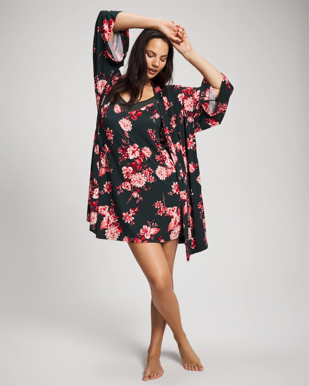 COTTAGE FLORAL GREEN Short Robe