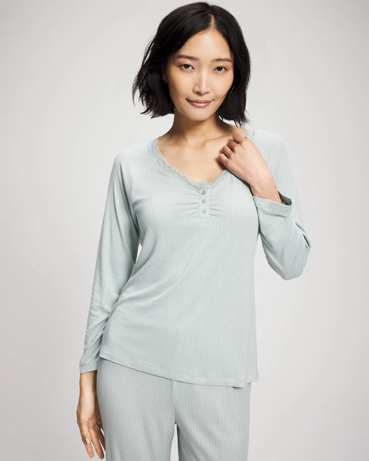 GREEN MIST Pointelle Long Sleeve Pajama Top