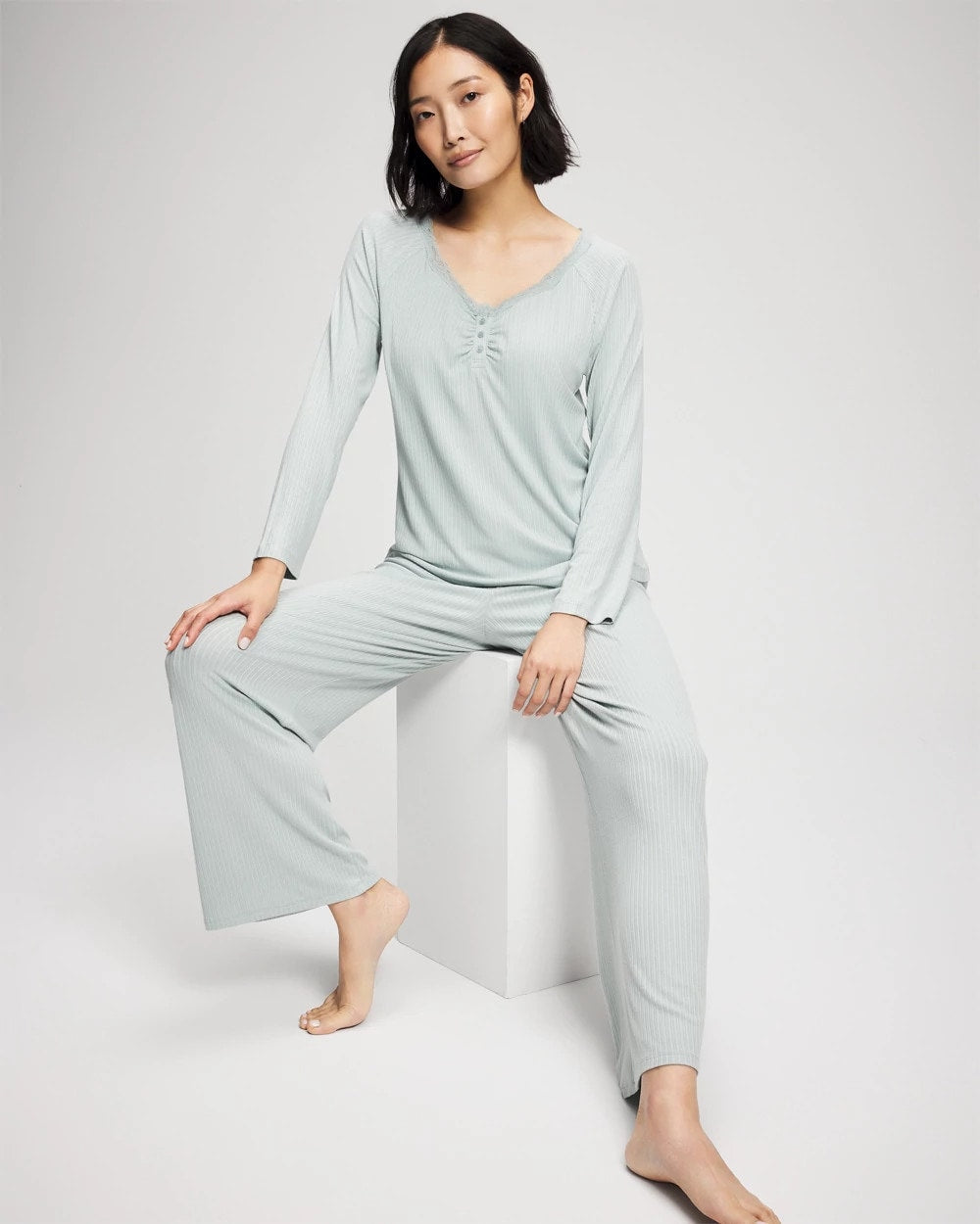 GREEN MIST Pointelle Long Sleeve Pajama Top
