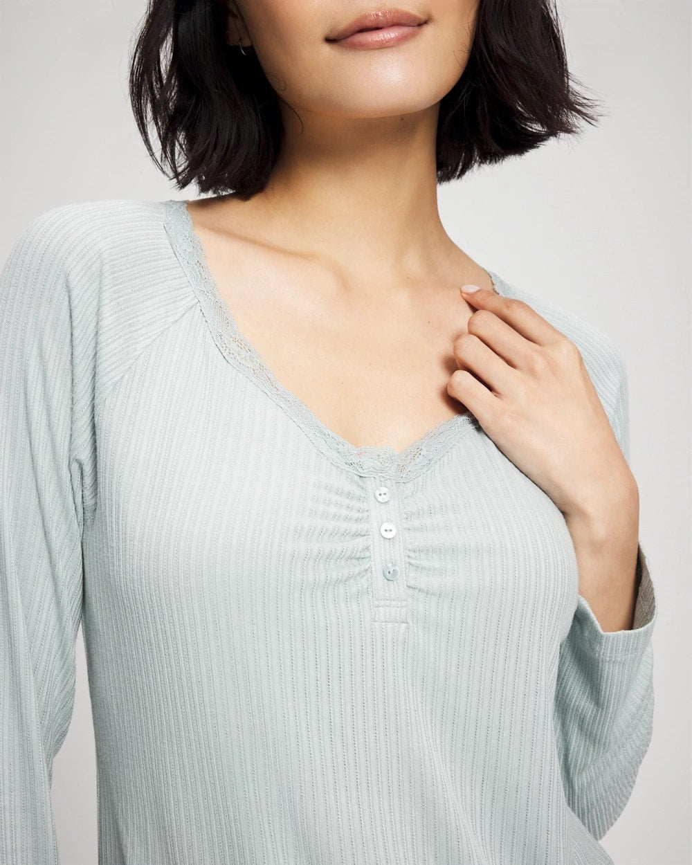 GREEN MIST Pointelle Long Sleeve Pajama Top