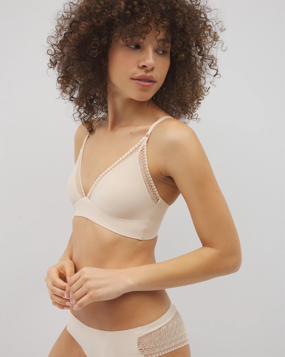 PALE SAND Geo Lace Trim Bralette