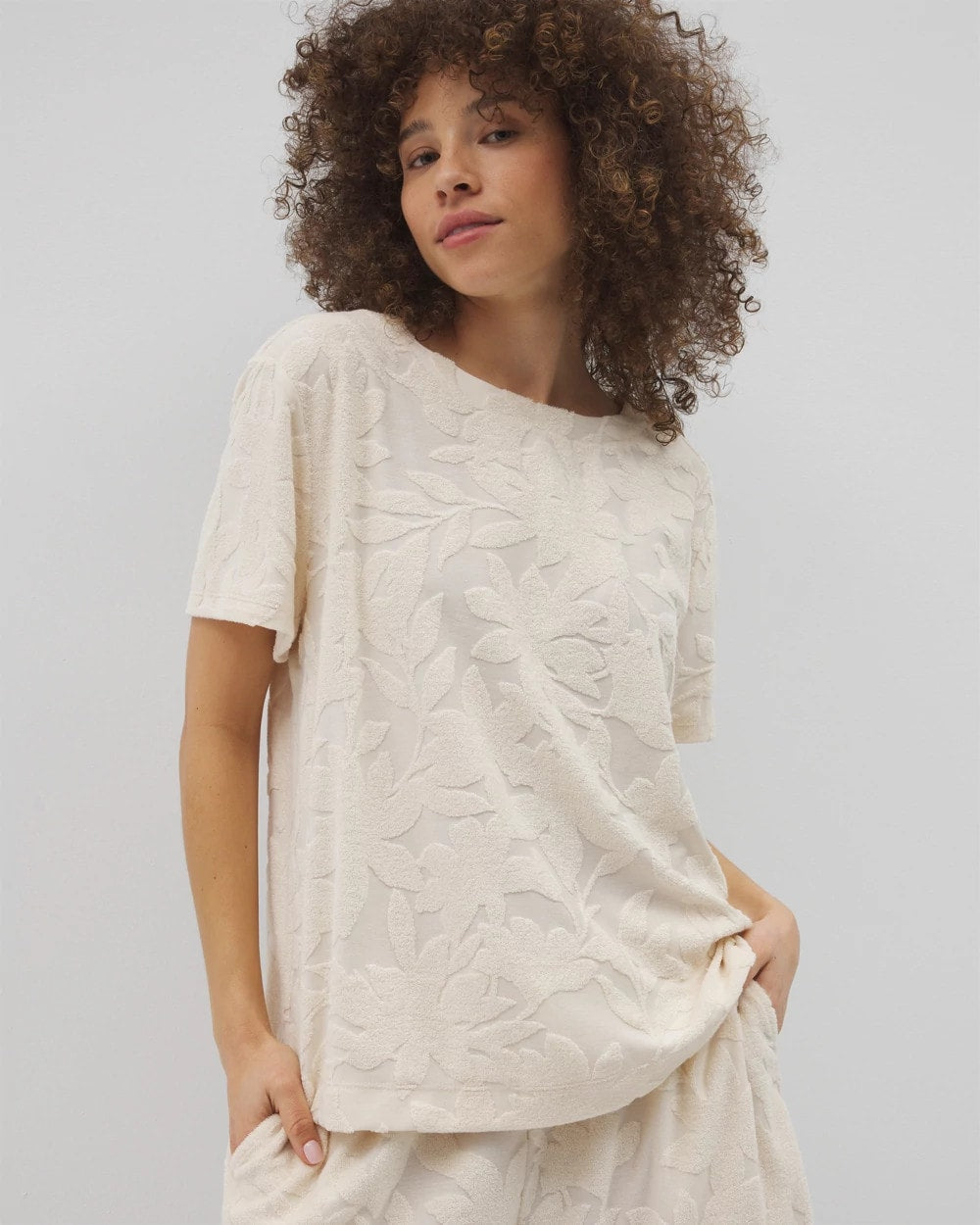 PARCHMENT Jacquard Terry Short Sleeve Top