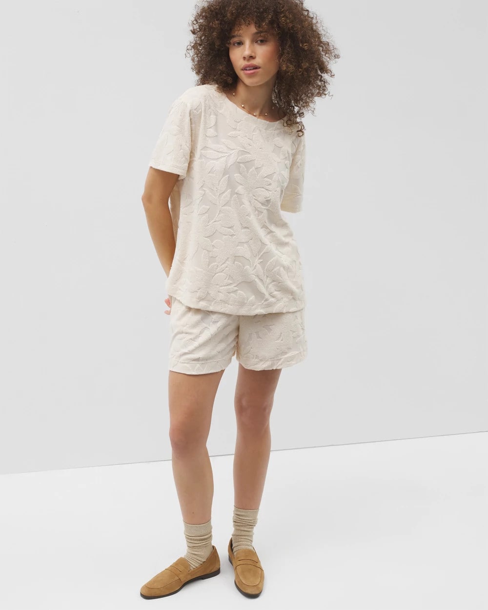 PARCHMENT Jacquard Terry Short Sleeve Top
