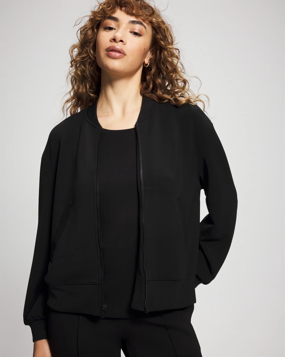 BLACK Modern Modal Bomber Jacket