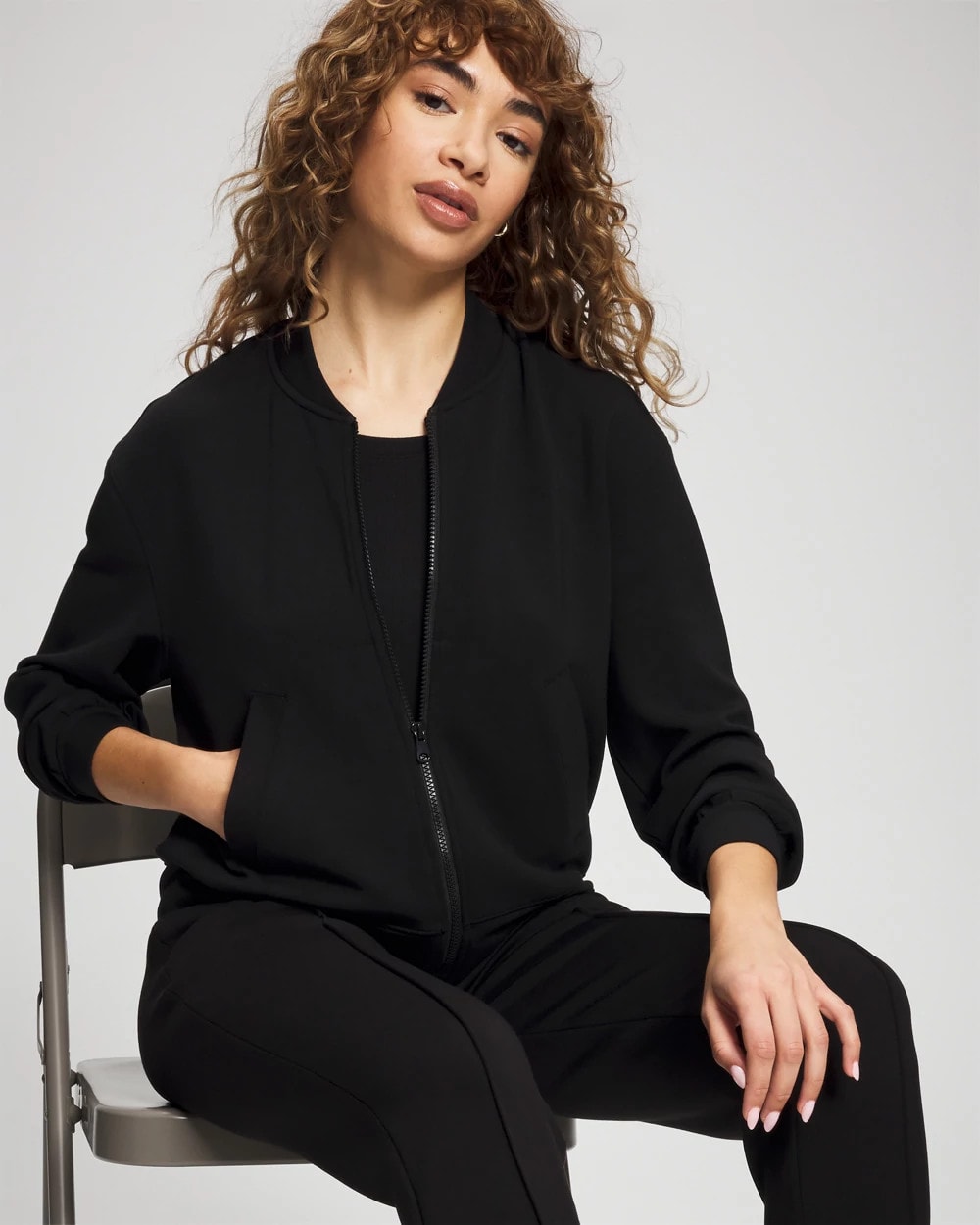 BLACK Modern Modal Bomber Jacket