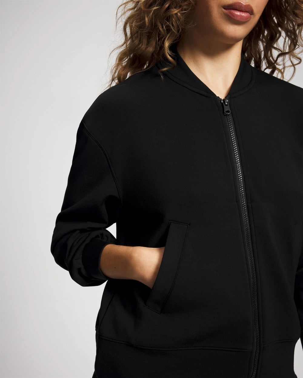 BLACK Modern Modal Bomber Jacket