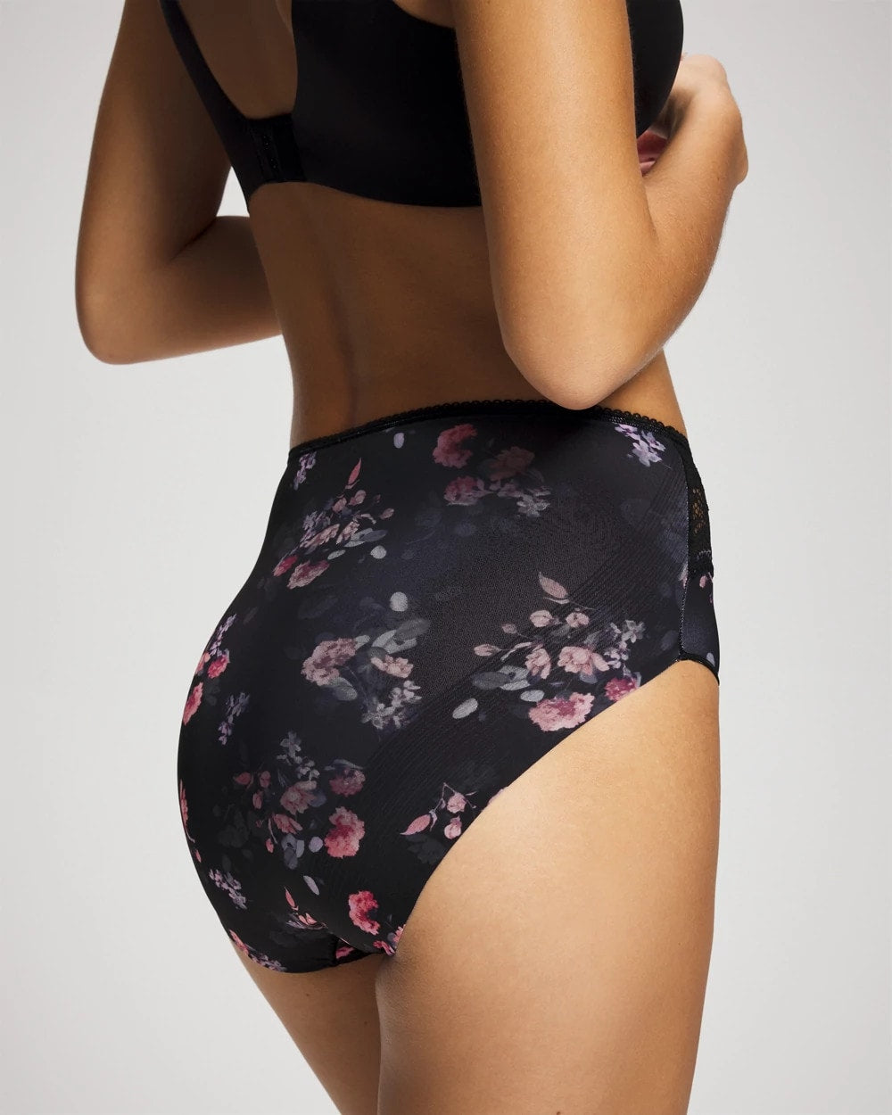 FLORAL DREAMS BLACK MINI Vanishing Edge Microfiber Modern Brief Panty with Lace