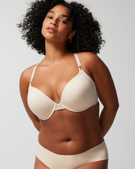 PALE SAND Push-Up Plunge Bra with Lace