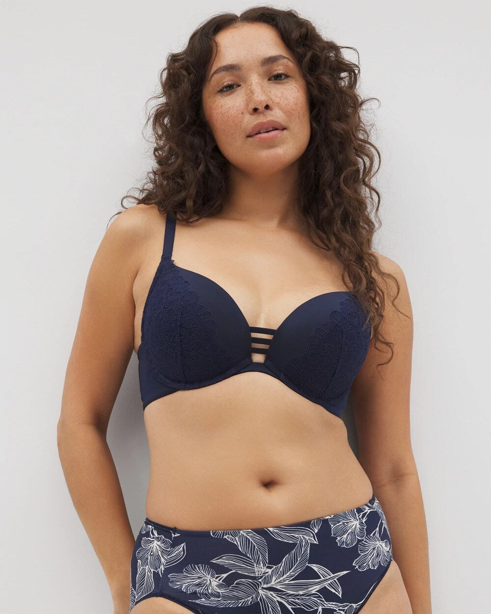 NIGHTFALL NAVY Push-up Plunge Bra with Lace