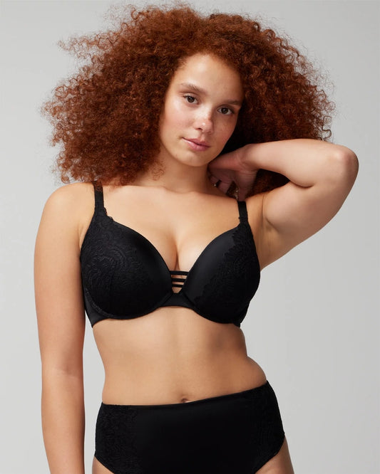 BLACK Push-up Plunge Bra with Lace