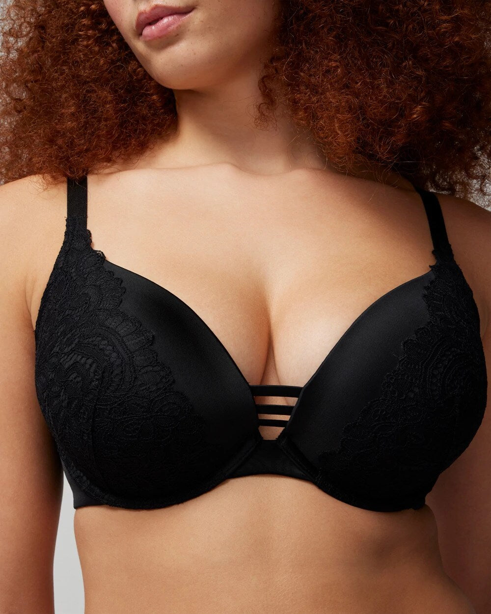 BLACK Push-up Plunge Bra with Lace