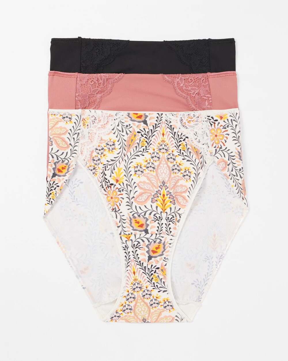 VINE PAISLEY MULTIPACK High-Leg Brief Panty with Lace 3 Pack