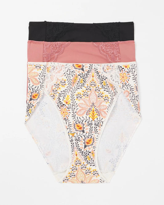 VINE PAISLEY MULTIPACK High-Leg Brief Panty with Lace 3 Pack
