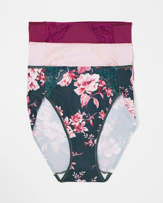 COTTAGE FLORAL MULTI PACK High-Leg Brief Panty with Lace 3 Pack