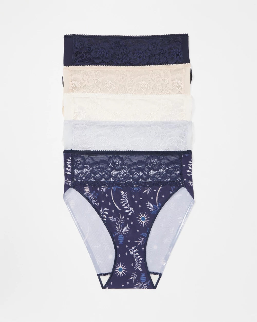 BOTANICAL TILE MULTI PACK Edge High-Leg Brief Panty with Lace 5 Pack