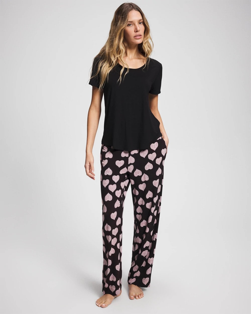 MANDALA HEARTS BLACK Short Sleeve + Pant Pajama Set