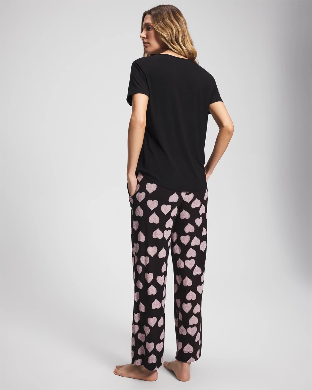 MANDALA HEARTS BLACK Short Sleeve + Pant Pajama Set