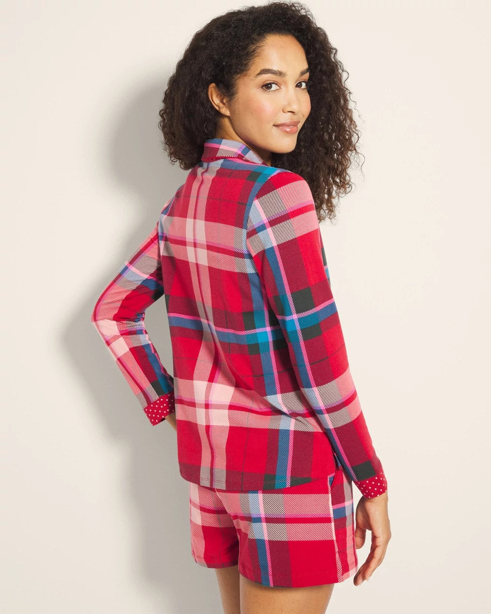 SNUGGLE UP PLAID RED Long-Sleeve Notch Collar Pajama Top