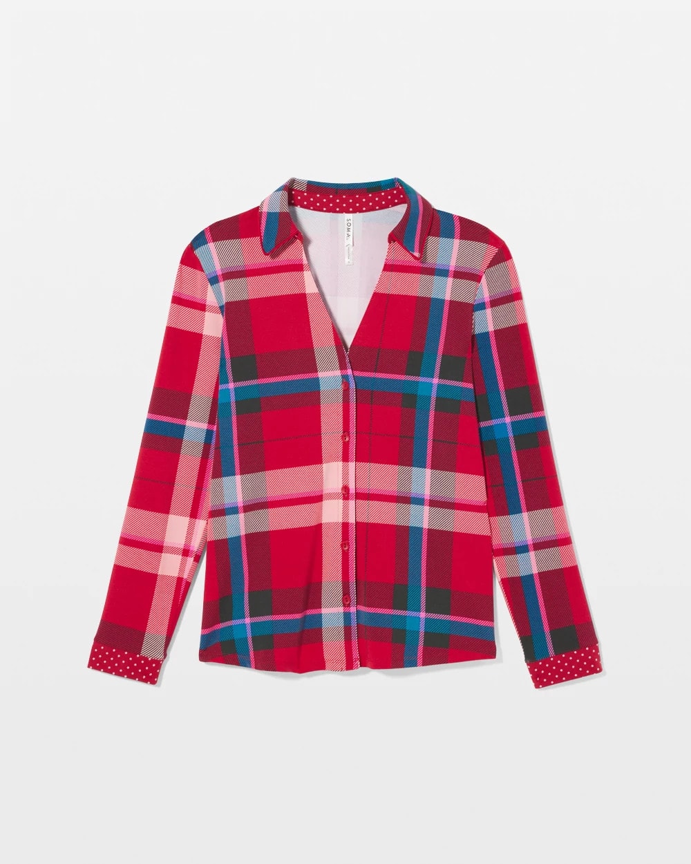 SNUGGLE UP PLAID RED Long-Sleeve Notch Collar Pajama Top