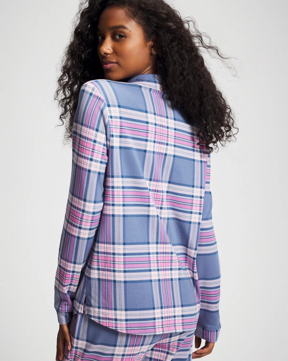 PRETTY PLAID SUNDOWN Long-Sleeve Notch Collar Pajama Top