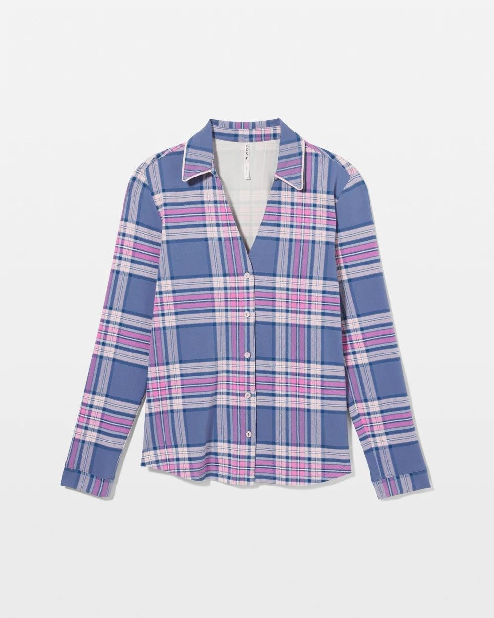 PRETTY PLAID SUNDOWN Long-Sleeve Notch Collar Pajama Top