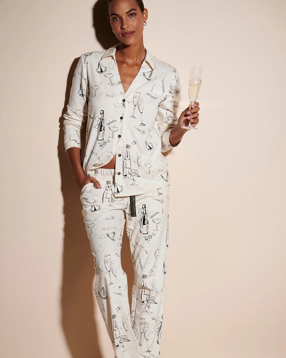 FIZZ THE SEASON FOIL Long-Sleeve Notch Collar Pajama Top
