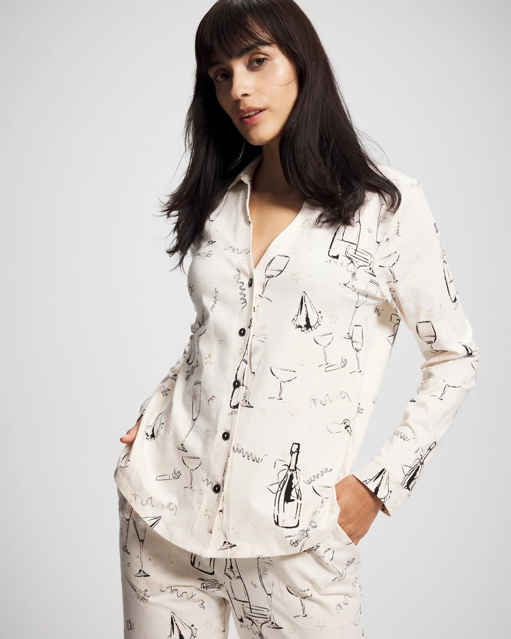 FIZZ THE SEASON FOIL Long-Sleeve Notch Collar Pajama Top