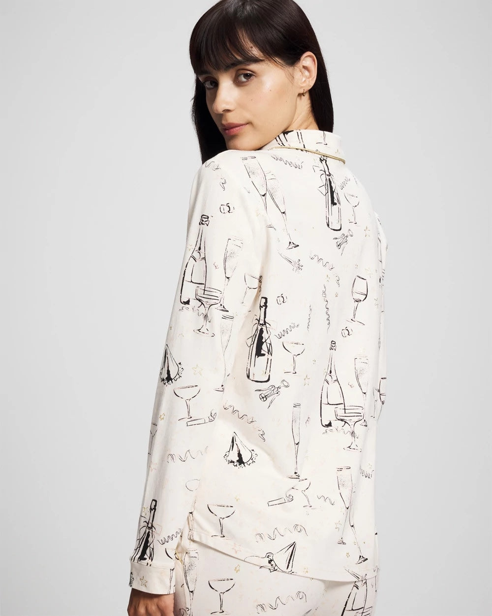 FIZZ THE SEASON FOIL Long-Sleeve Notch Collar Pajama Top