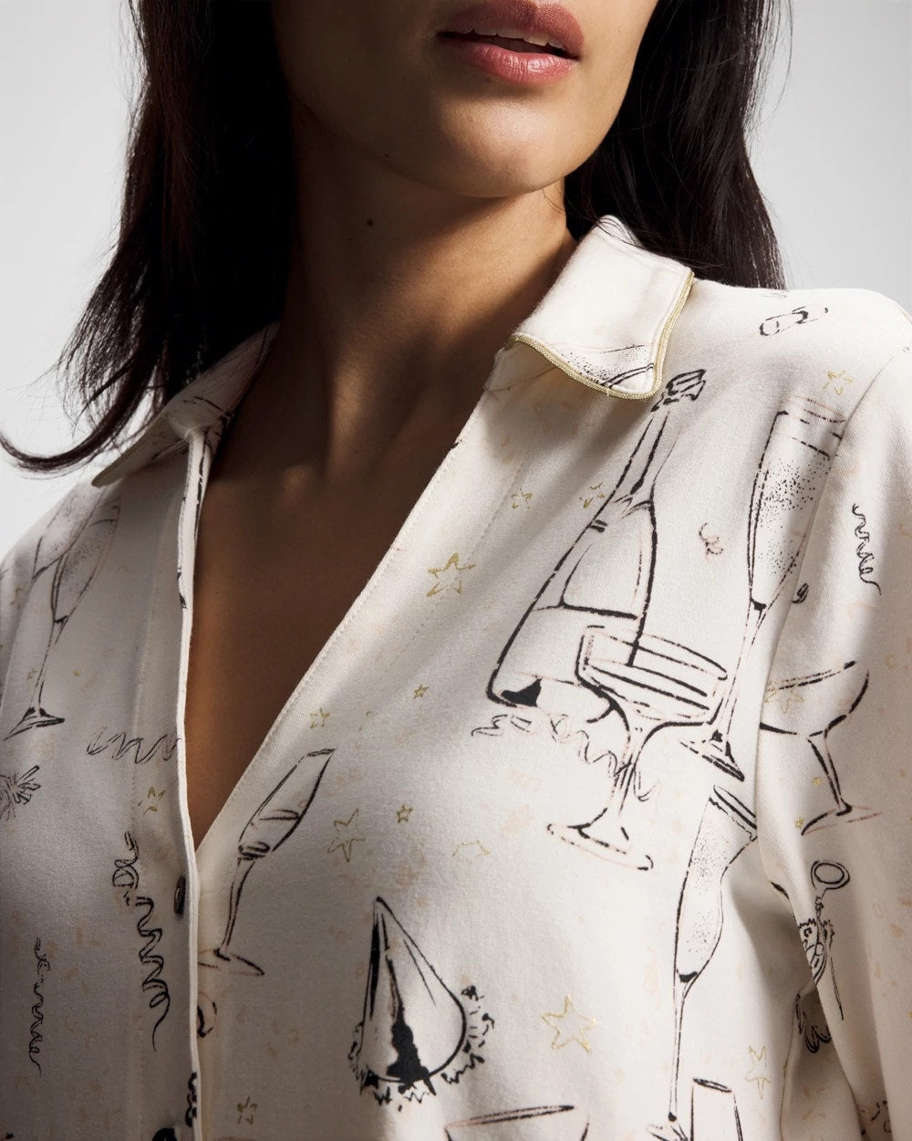 FIZZ THE SEASON FOIL Long-Sleeve Notch Collar Pajama Top