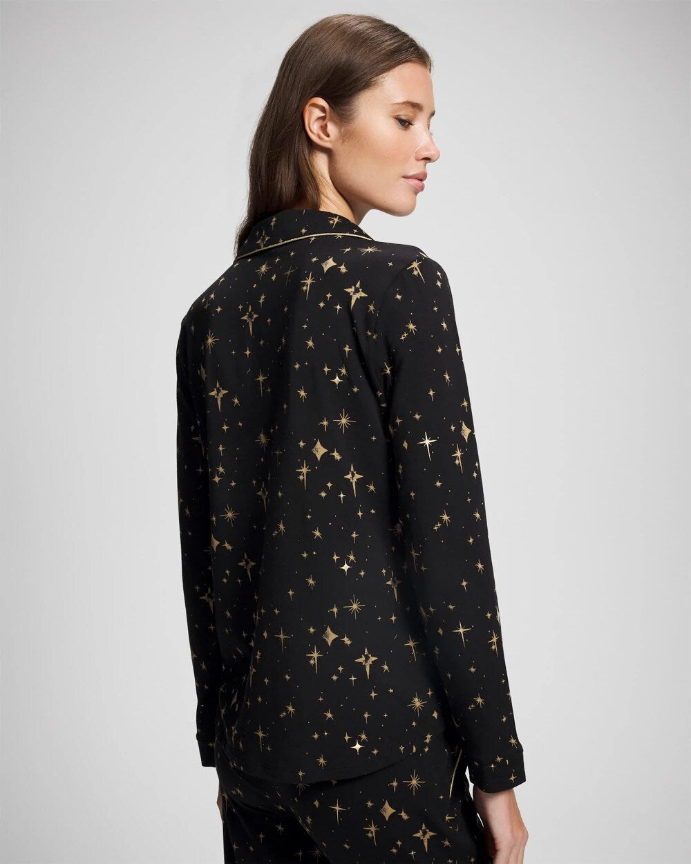 STELLAR SCENE BLACK/FOIL Long-Sleeve Notch Collar Pajama Top