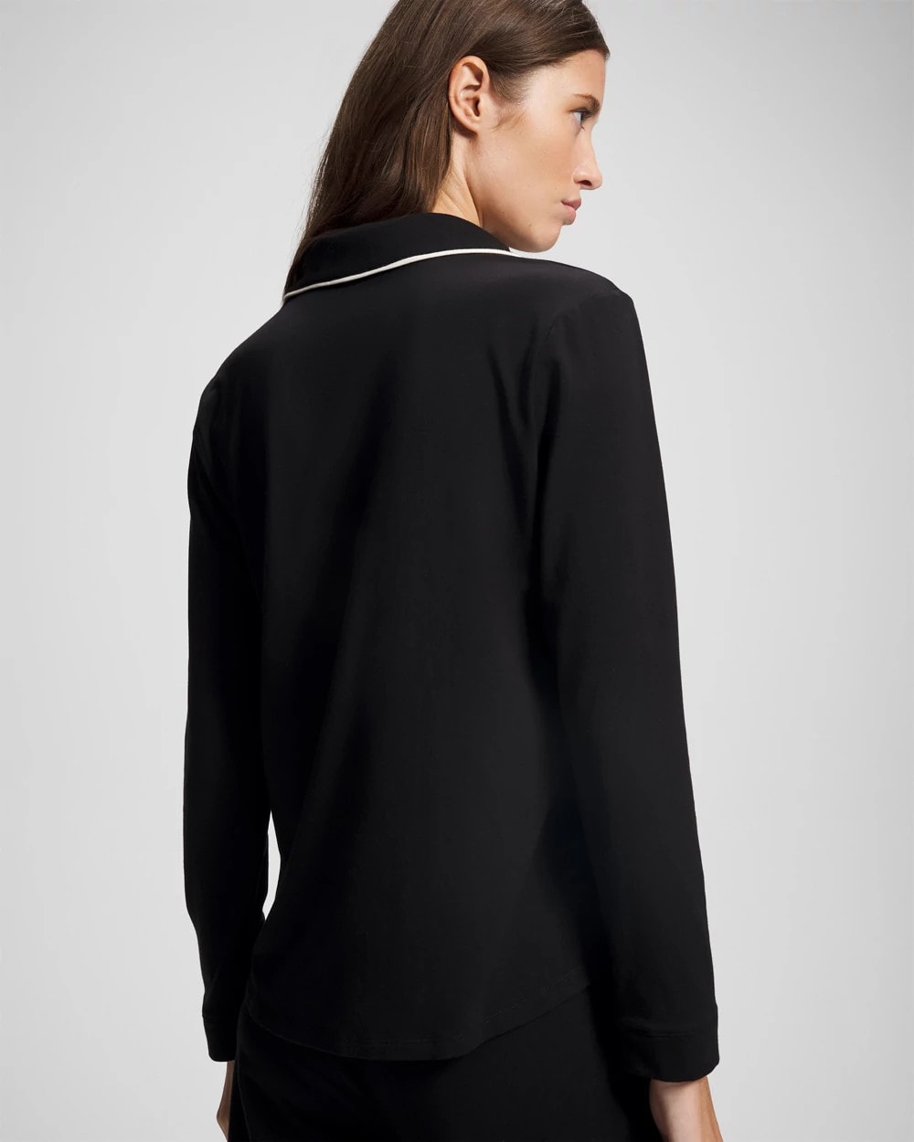 BLACK Long-Sleeve Notch Collar Pajama Top