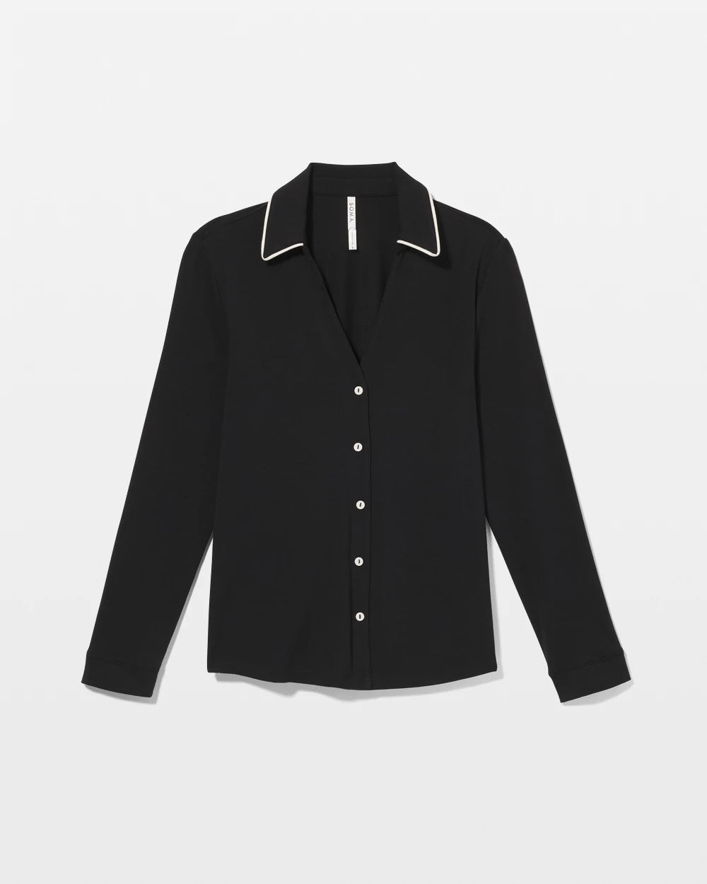 BLACK Long-Sleeve Notch Collar Pajama Top