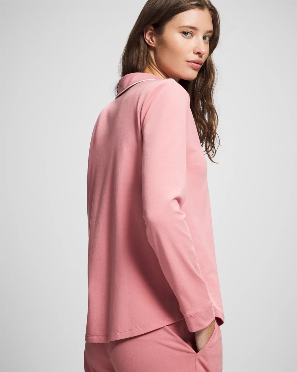 ANTIQUE PINK Long-Sleeve Notch Collar Pajama Top