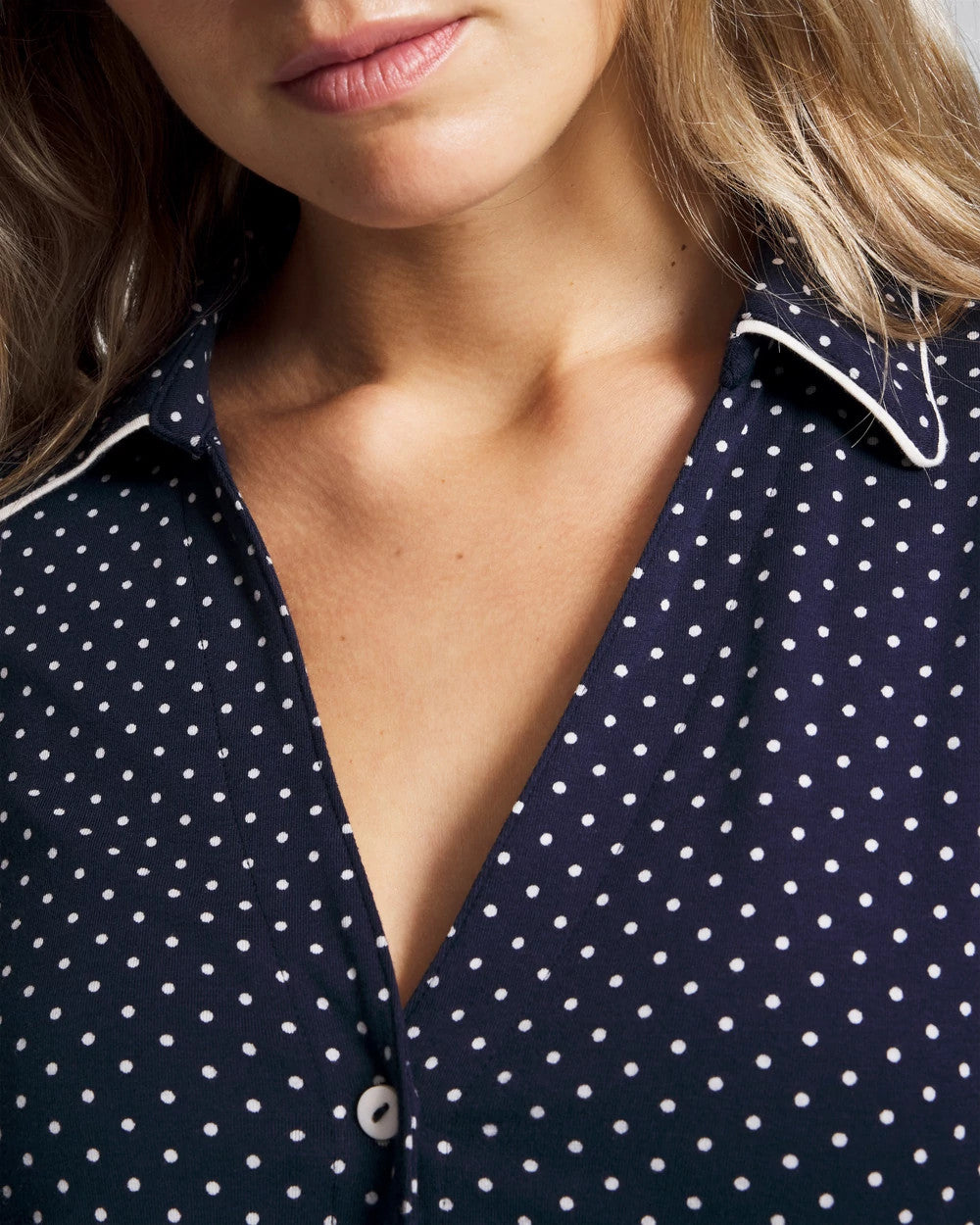 METRO DOT NAVY Long-Sleeve Notch Collar Pajama Top