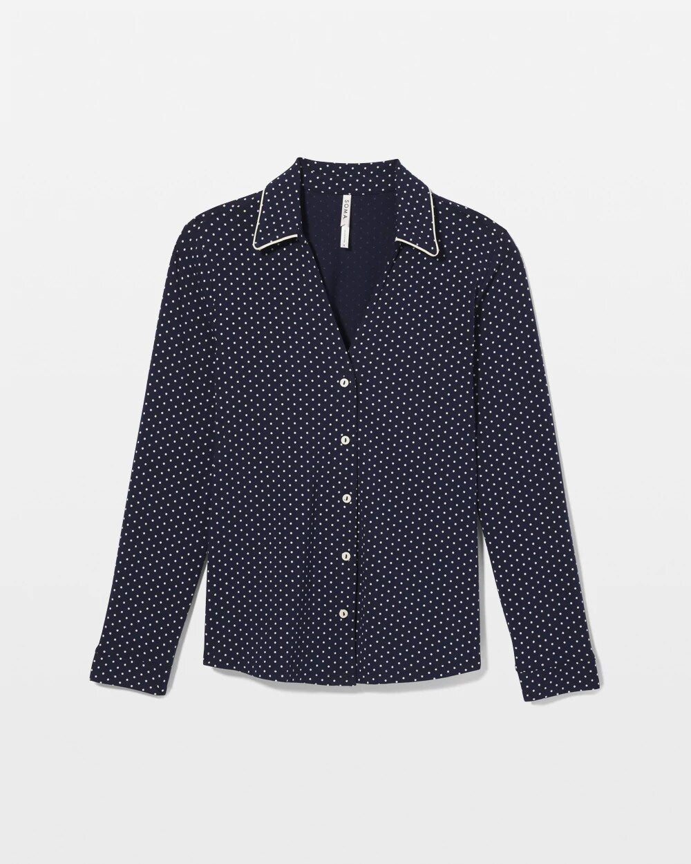 METRO DOT NAVY Long-Sleeve Notch Collar Pajama Top