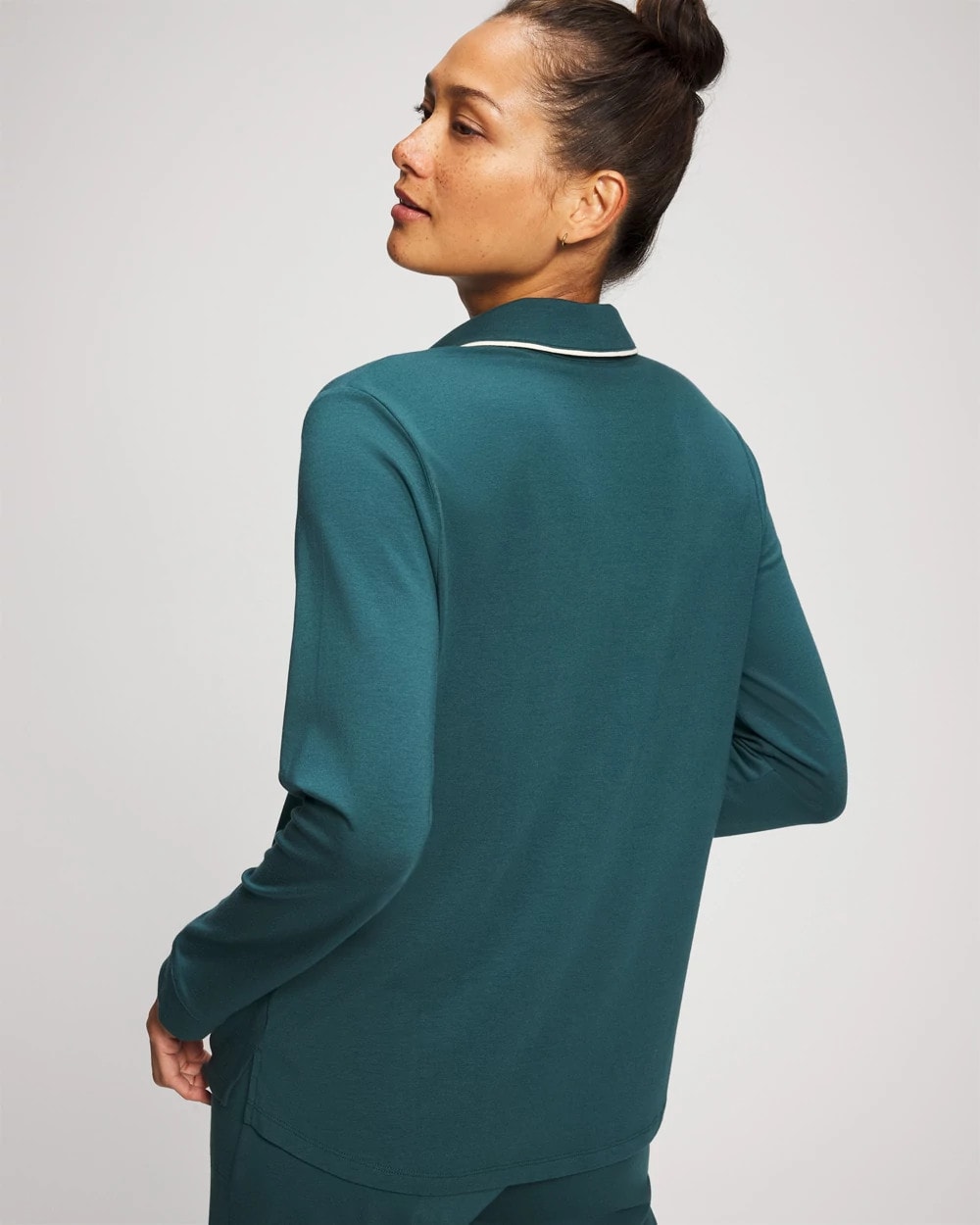 DEEP TEAL Long-Sleeve Notch Collar Pajama Top