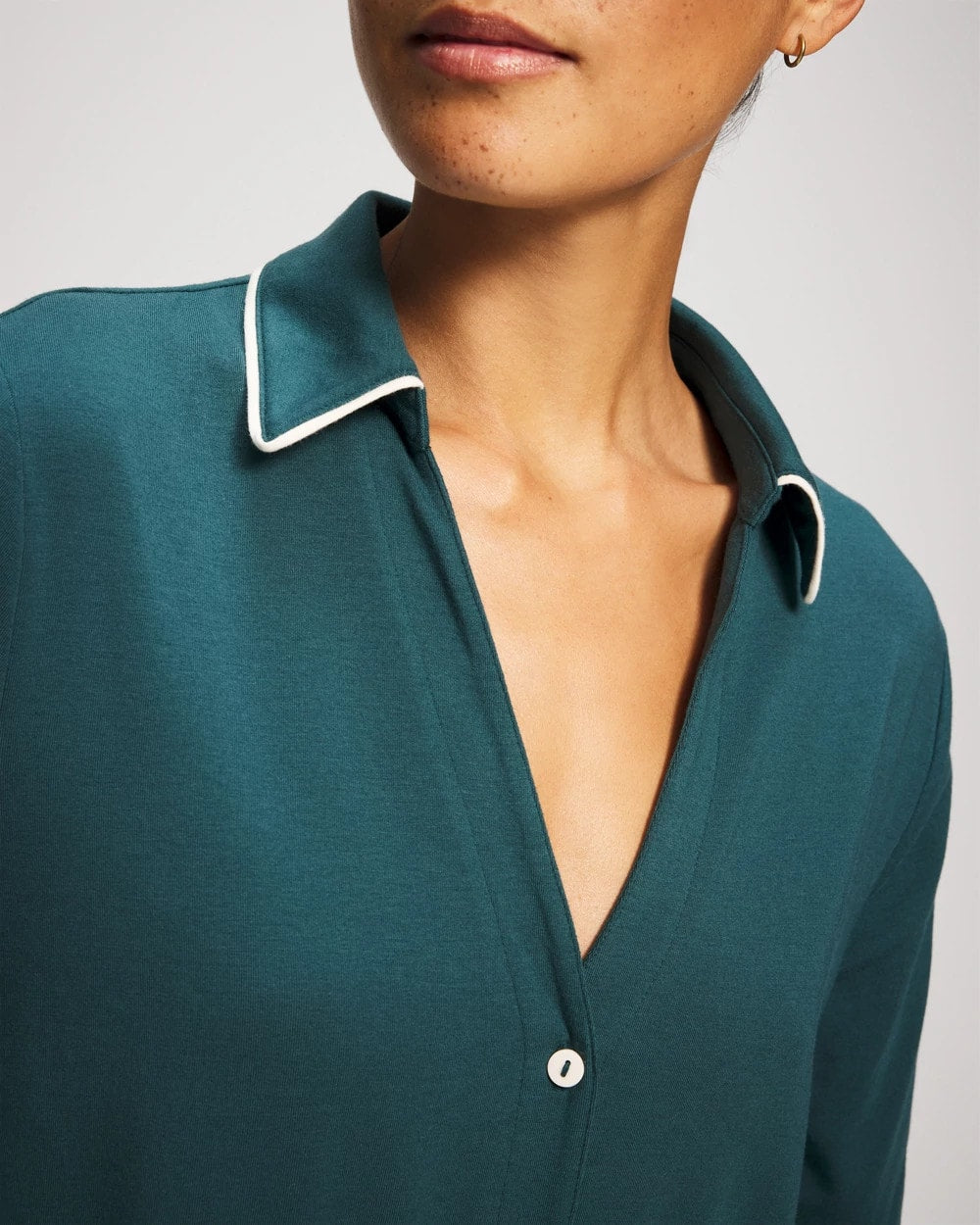 DEEP TEAL Long-Sleeve Notch Collar Pajama Top