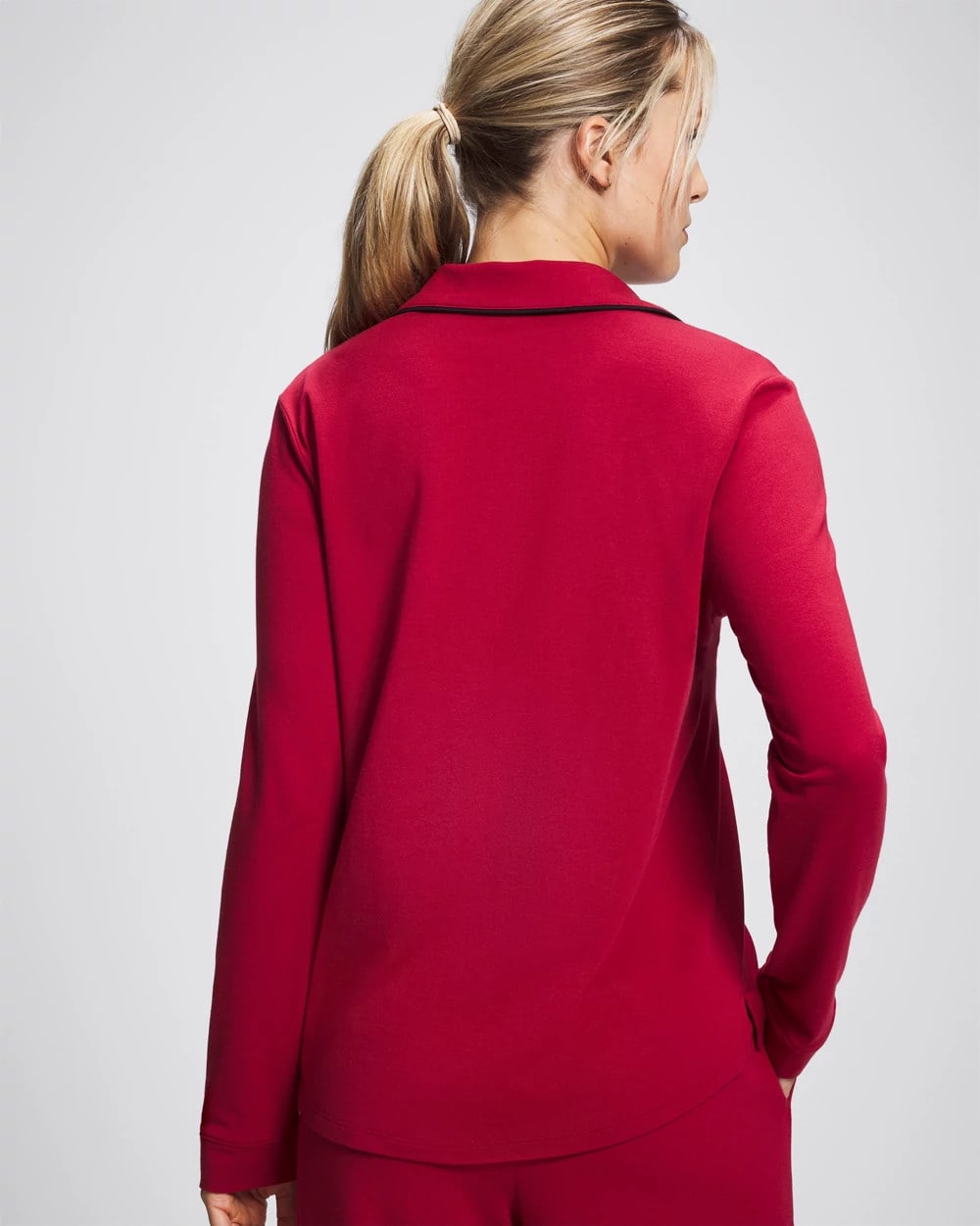 PAINT THE TOWN RED Long-Sleeve Notch Collar Pajama Top