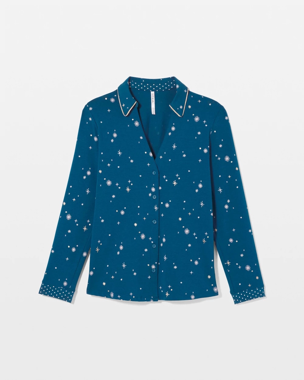 INTO THE NIGHT BLUE Long-Sleeve Notch Collar Pajama Top