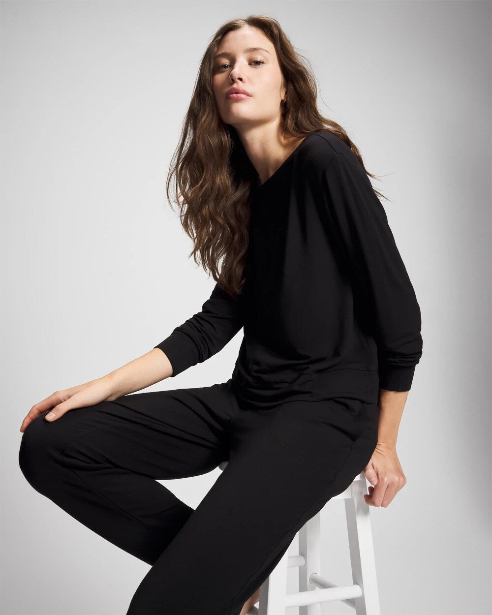 BLACK Long-Sleeve Pajama Top
