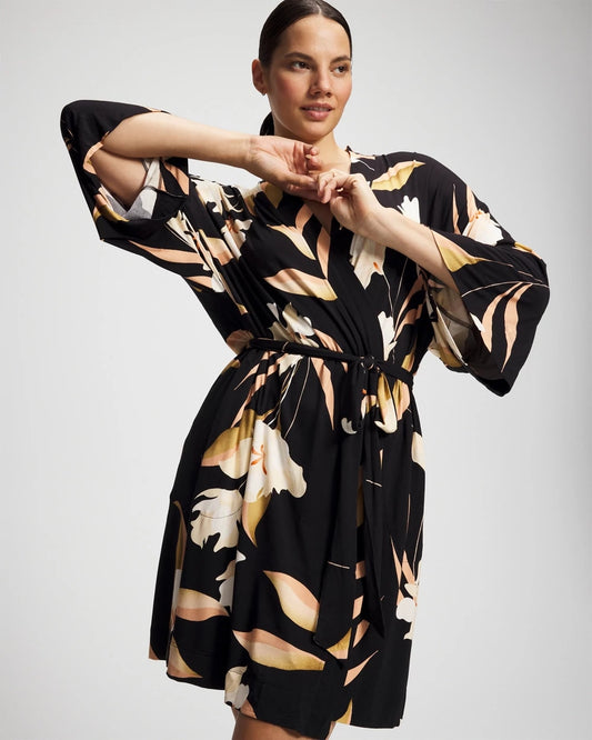 MYSTIC BLOOMS BLACK MID Short Robe