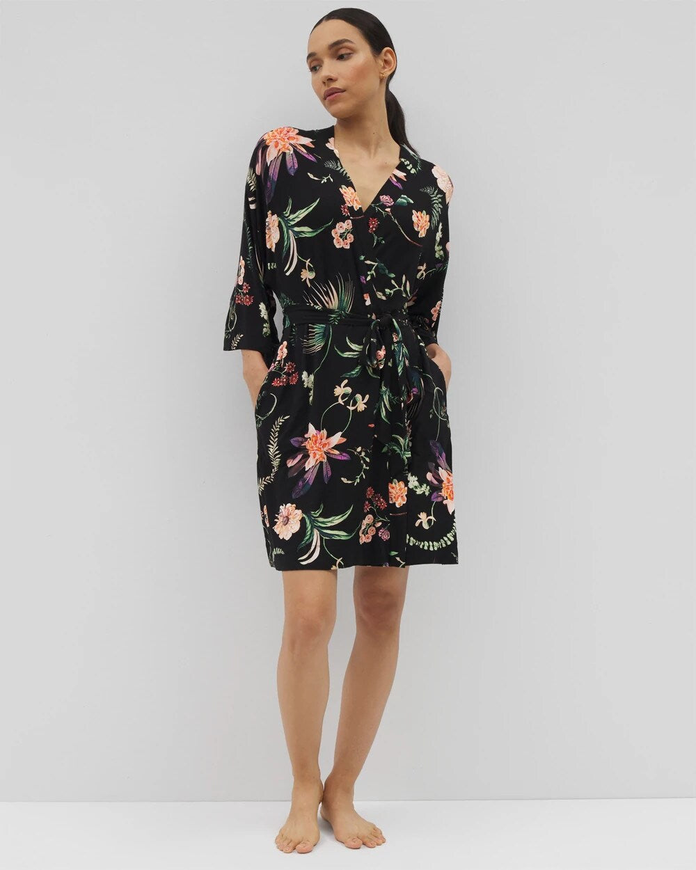 PARADISE PLUMES BLACK Short Robe